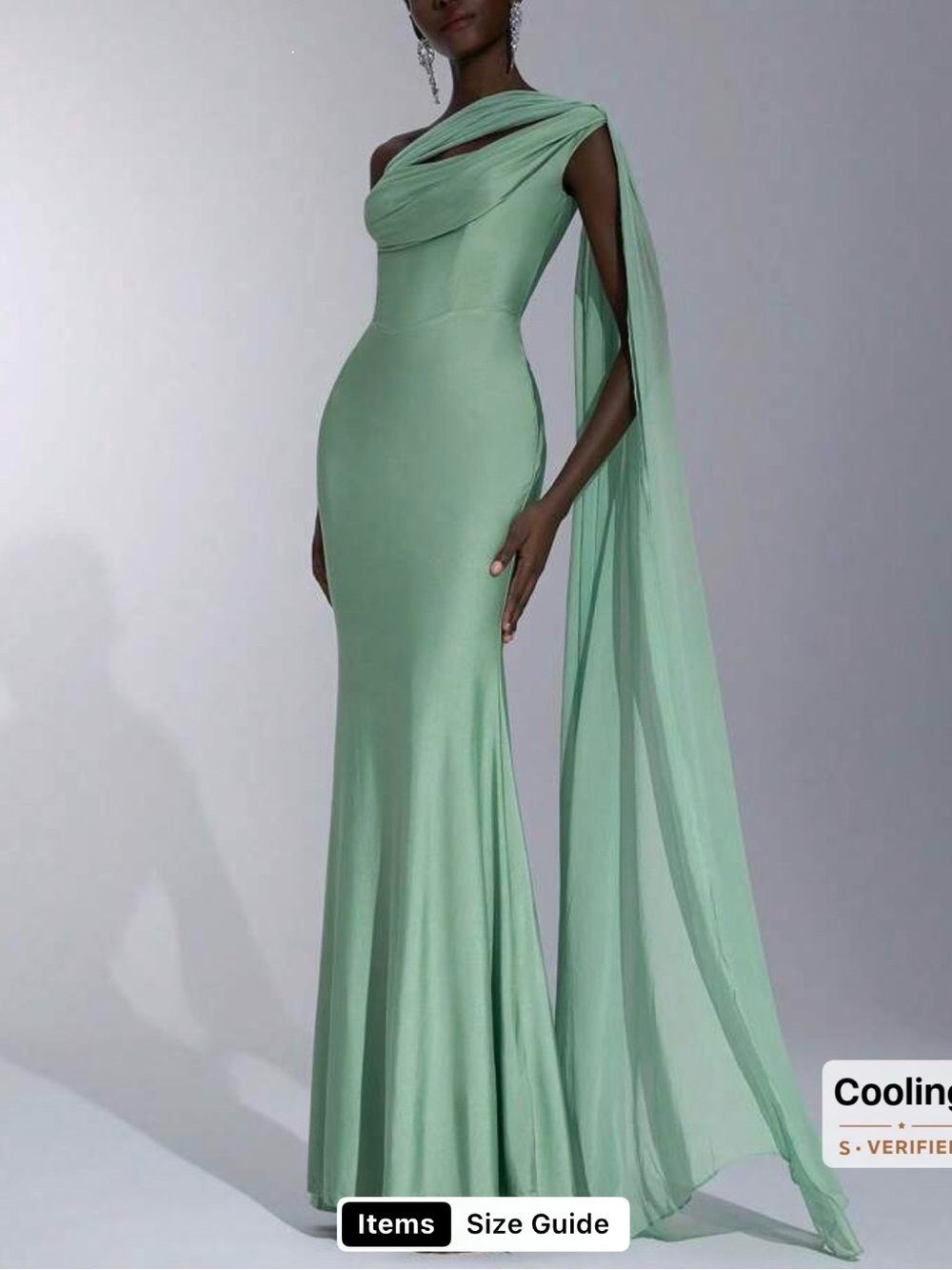 SHEIN One-Shoulder Mint Green Draped Evening Gown